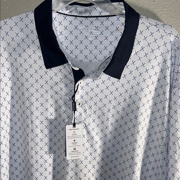 michel rouen Other - NWT Michel Rouen  Men's Patterned Polo Shirt in White and Navy